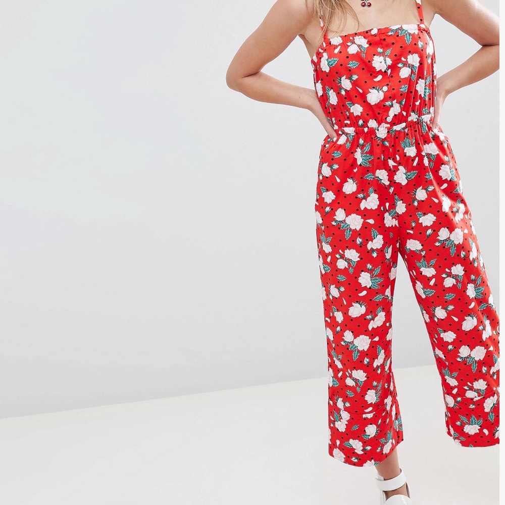 ASOS MONKI FLORAL POLKA DOT JUMPSUIT